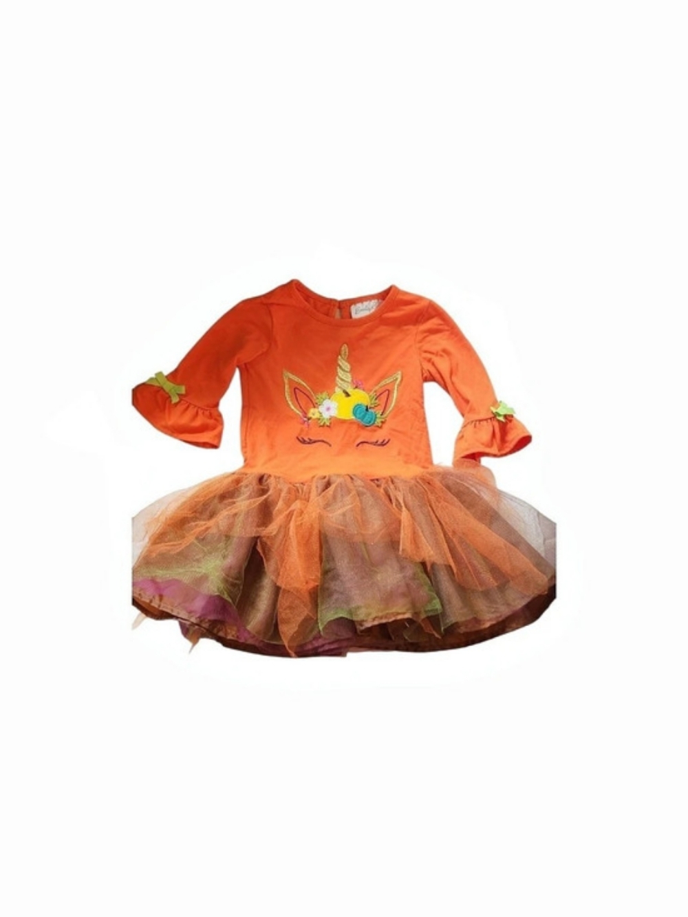 Emily Rose Orange Long Sleeve Tutu Dress Embroidered Unicorn